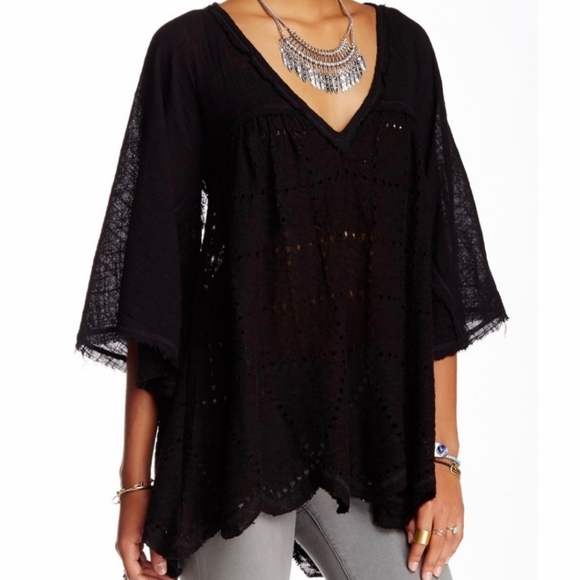 Free People Summer Loving Linen Blend Blouse in Black Small NWT MSRP $98 FP1008 - Picture 3 of 14